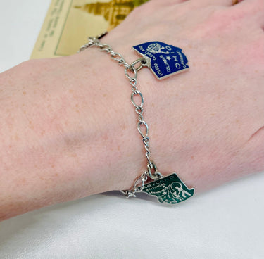 1970s Sterling Silver State Enamel Charm Bracelet Jewelry Bloomers and Frocks